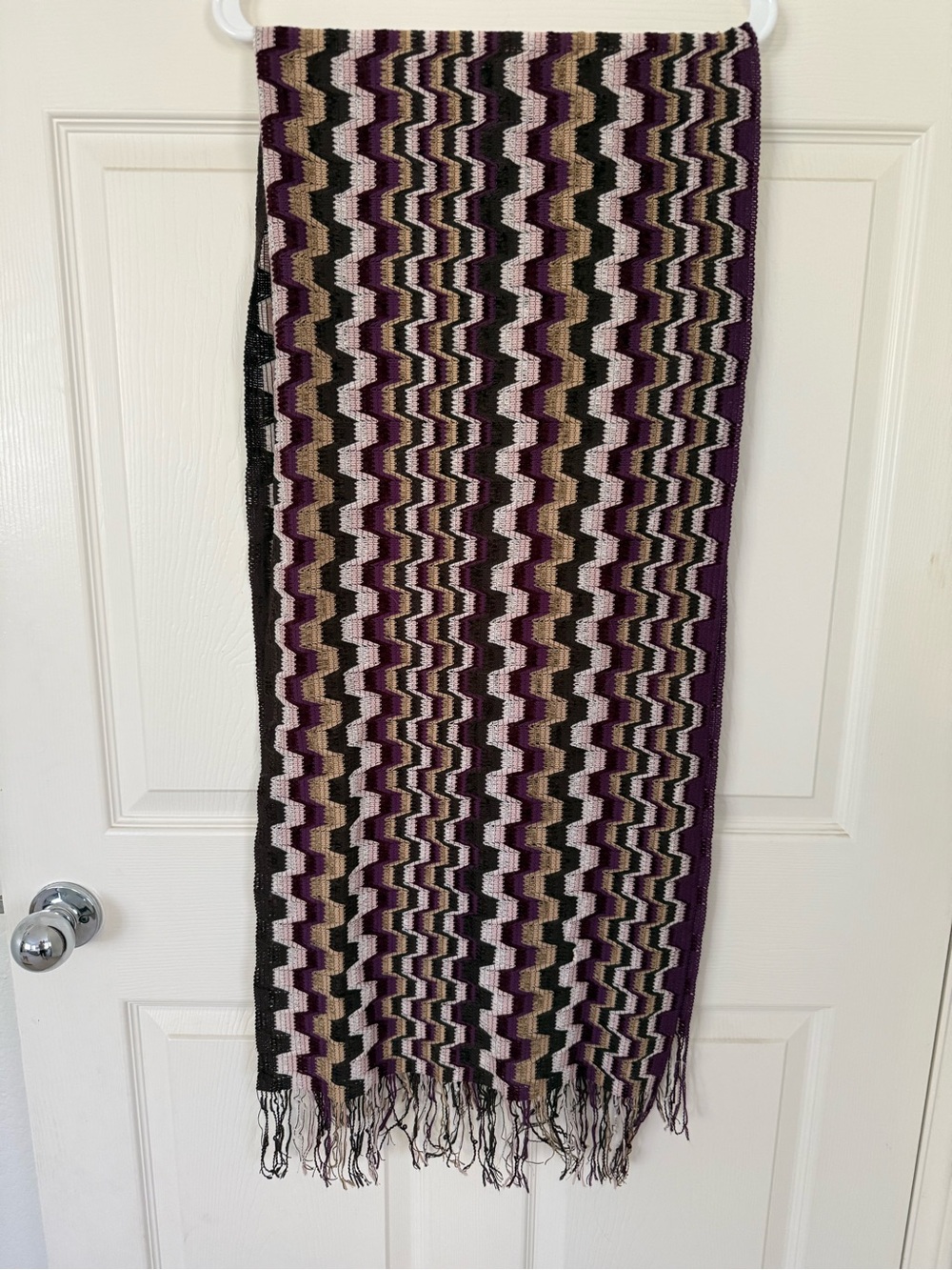 Missoni Zigzag Knit Scarf in Purple, Black & Cream